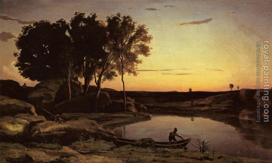 Jean-Baptiste-Camille Corot : Evening Landscape(The Ferryman, Evening)